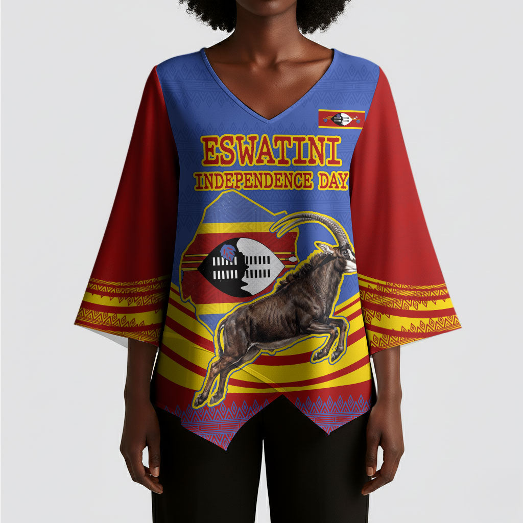 Eswatini Independence Day Kimono Sleeve Blouse Sable Antelope - Aloe Succulent - Flag Shield
