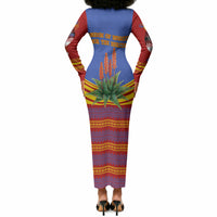 Eswatini Independence Day Long Sleeve Bodycon Dress Sable Antelope - Aloe Succulent - Flag Shield