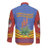 Eswatini Independence Day Long Sleeve Button Shirt Sable Antelope - Aloe Succulent - Flag Shield