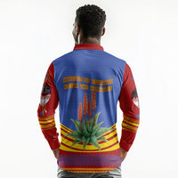 Eswatini Independence Day Long Sleeve Polo Shirt Sable Antelope - Aloe Succulent - Flag Shield