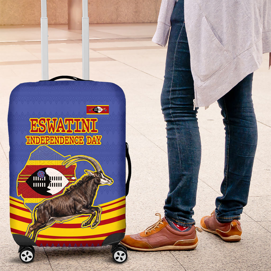Eswatini Independence Day Luggage Cover Sable Antelope - Aloe Succulent - Flag Shield
