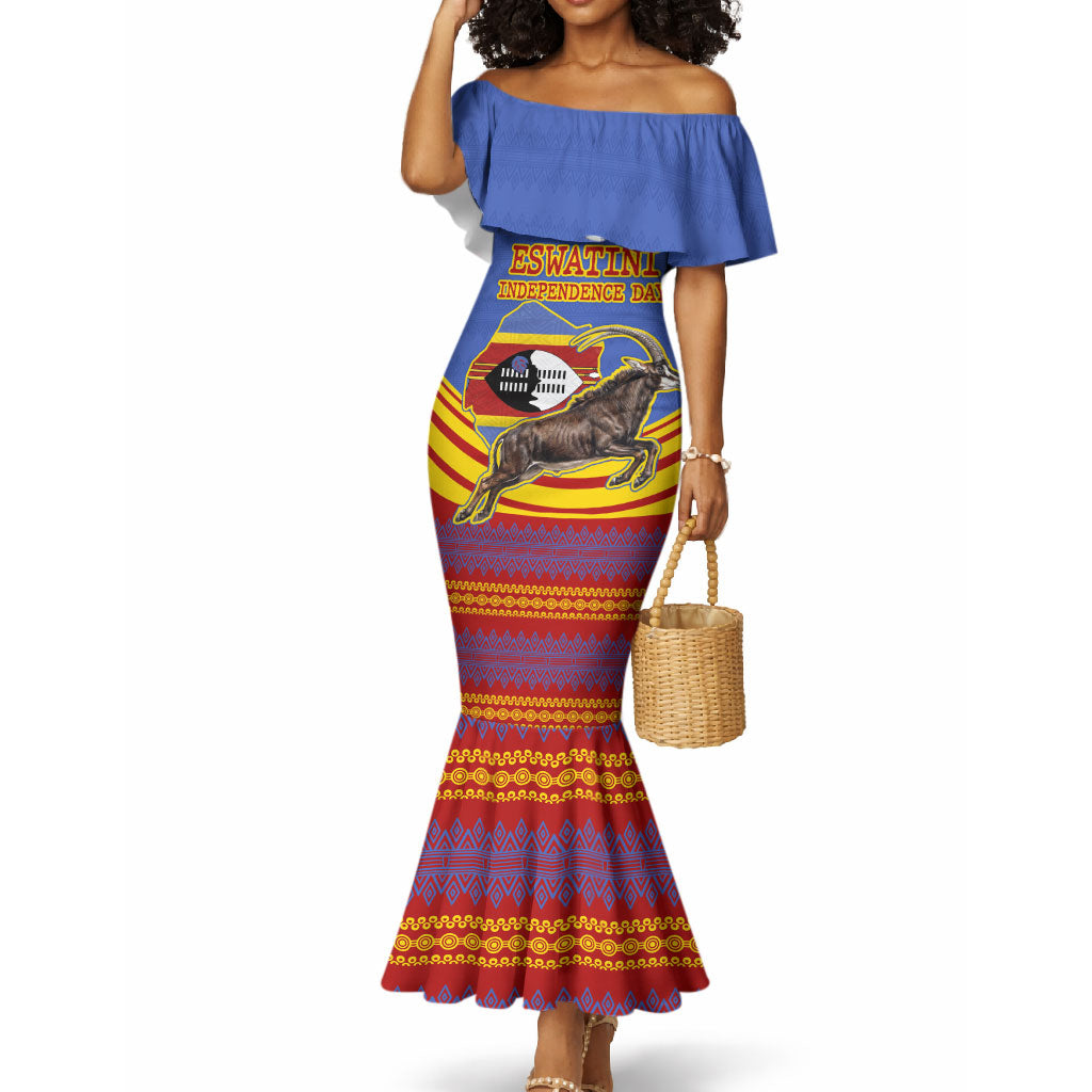 Eswatini Independence Day Mermaid Dress Sable Antelope - Aloe Succulent - Flag Shield