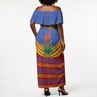 Eswatini Independence Day Off Shoulder Maxi Dress Sable Antelope - Aloe Succulent - Flag Shield