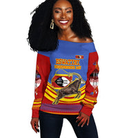 Eswatini Independence Day Off Shoulder Sweater Sable Antelope - Aloe Succulent - Flag Shield