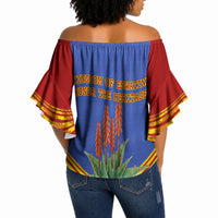 Eswatini Independence Day Off Shoulder Wrap Waist Top Sable Antelope - Aloe Succulent - Flag Shield