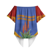 Eswatini Independence Day Off Shoulder Wrap Waist Top Sable Antelope - Aloe Succulent - Flag Shield