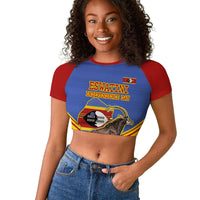 Eswatini Independence Day Raglan Cropped T shirt Sable Antelope - Aloe Succulent - Flag Shield