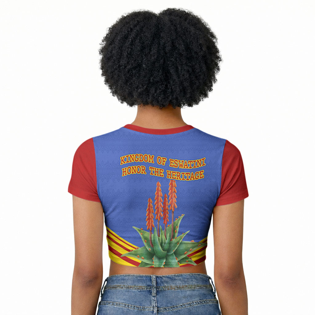 Eswatini Independence Day Raglan Cropped T shirt Sable Antelope - Aloe Succulent - Flag Shield