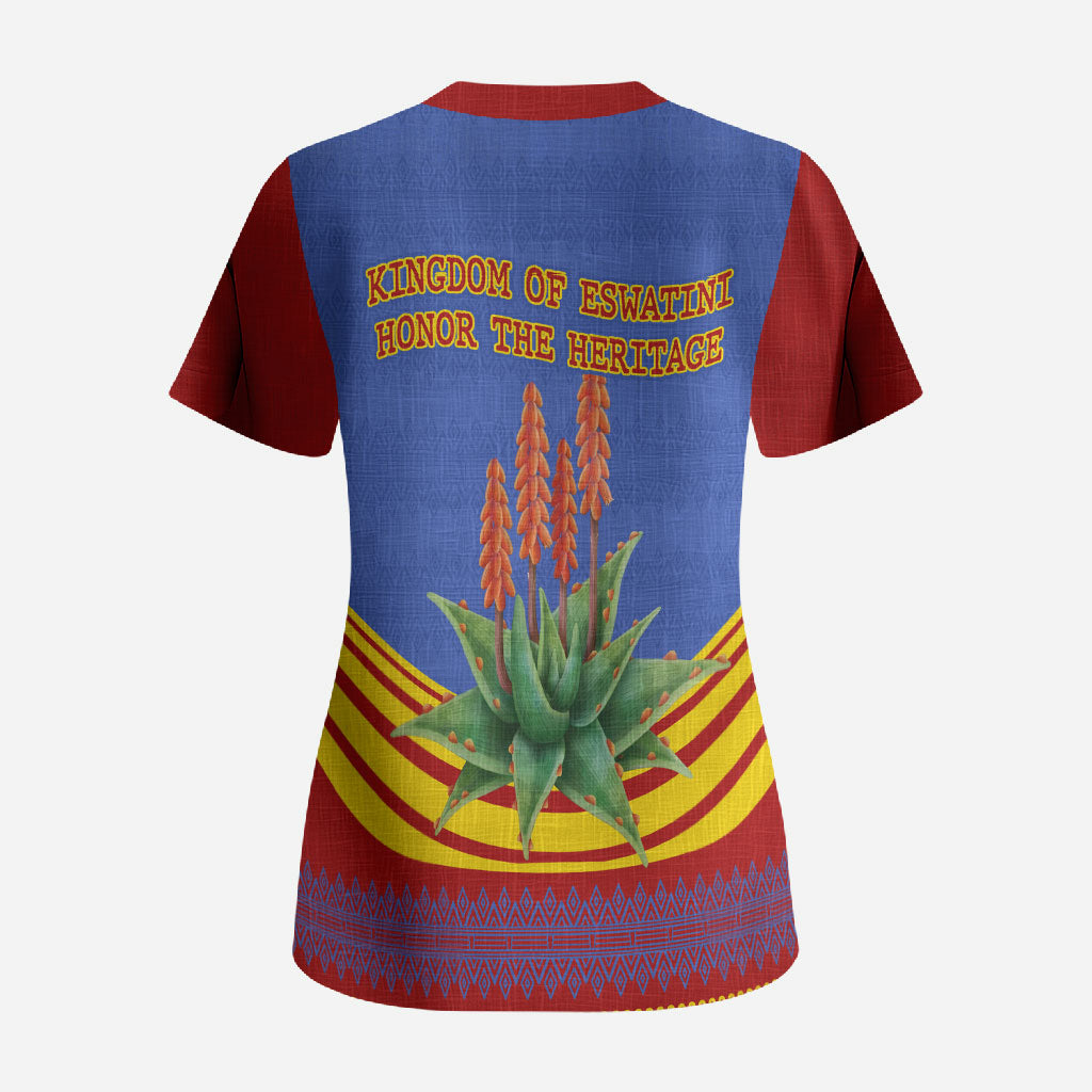 Eswatini Independence Day Scrub Top Sable Antelope - Aloe Succulent - Flag Shield