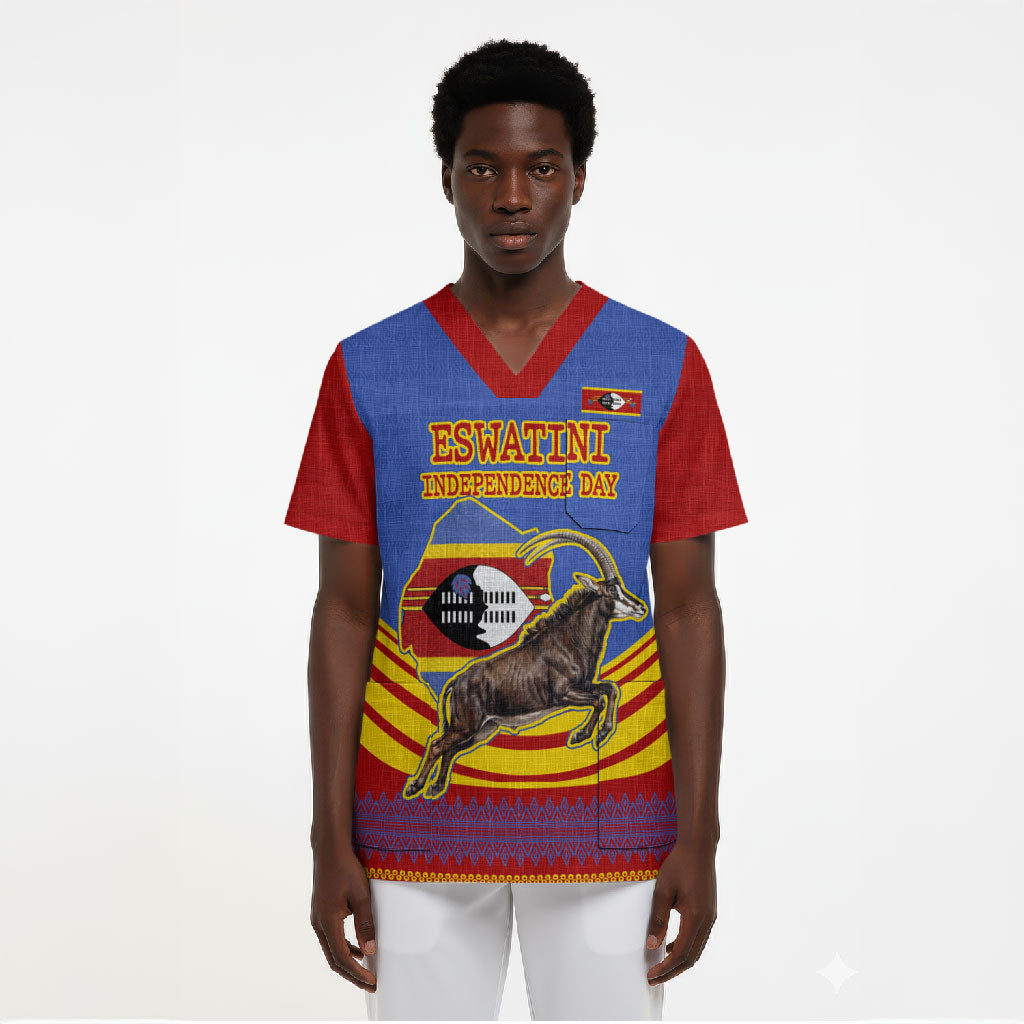 Eswatini Independence Day Scrub Top Sable Antelope - Aloe Succulent - Flag Shield