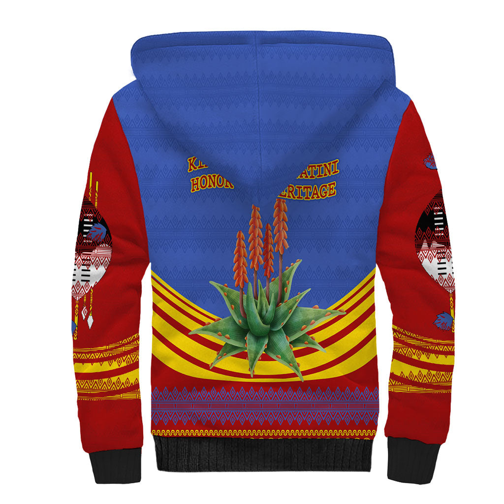 Eswatini Independence Day Sherpa Hoodie Sable Antelope - Aloe Succulent - Flag Shield