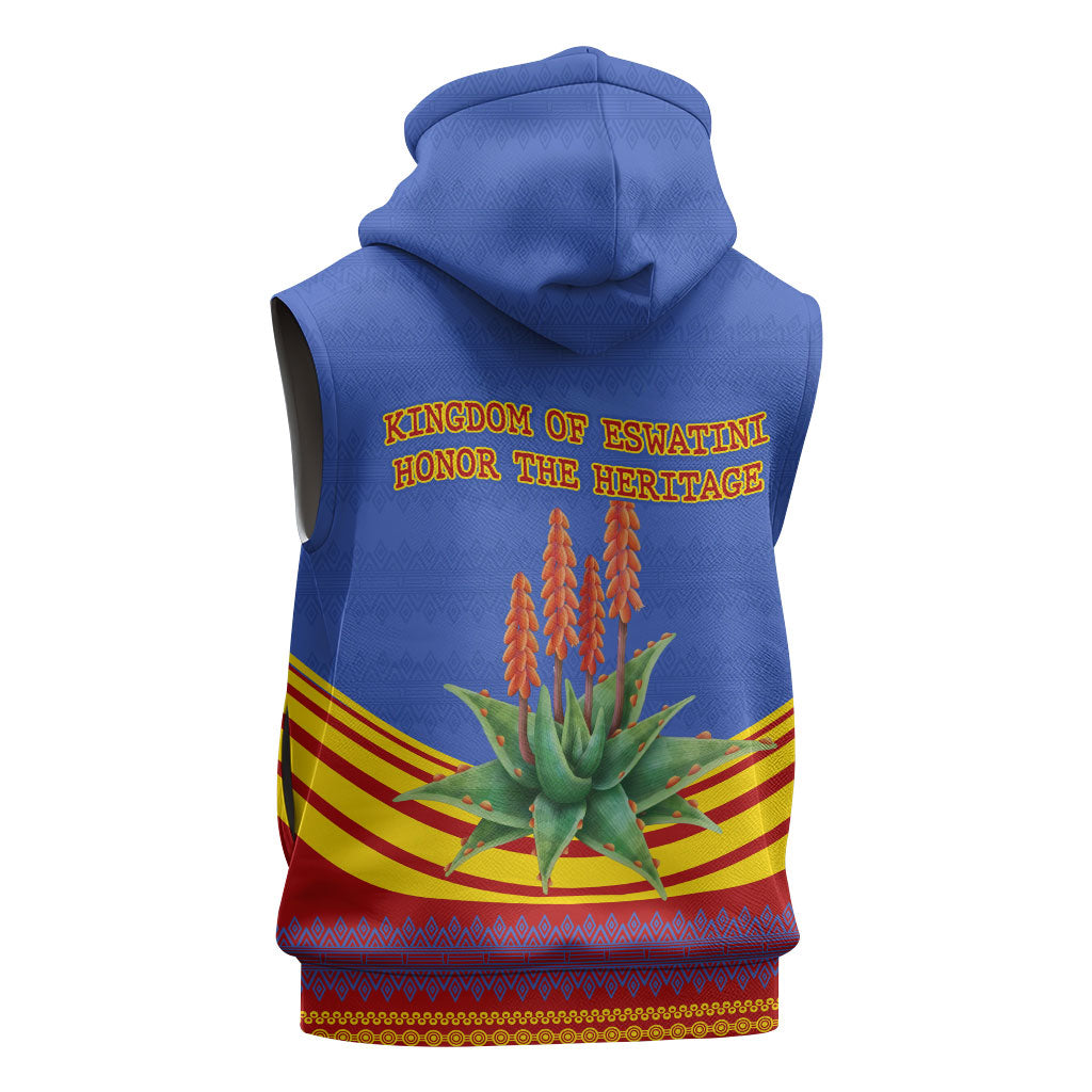 Eswatini Independence Day Sleeveless Hoodie Sable Antelope - Aloe Succulent - Flag Shield