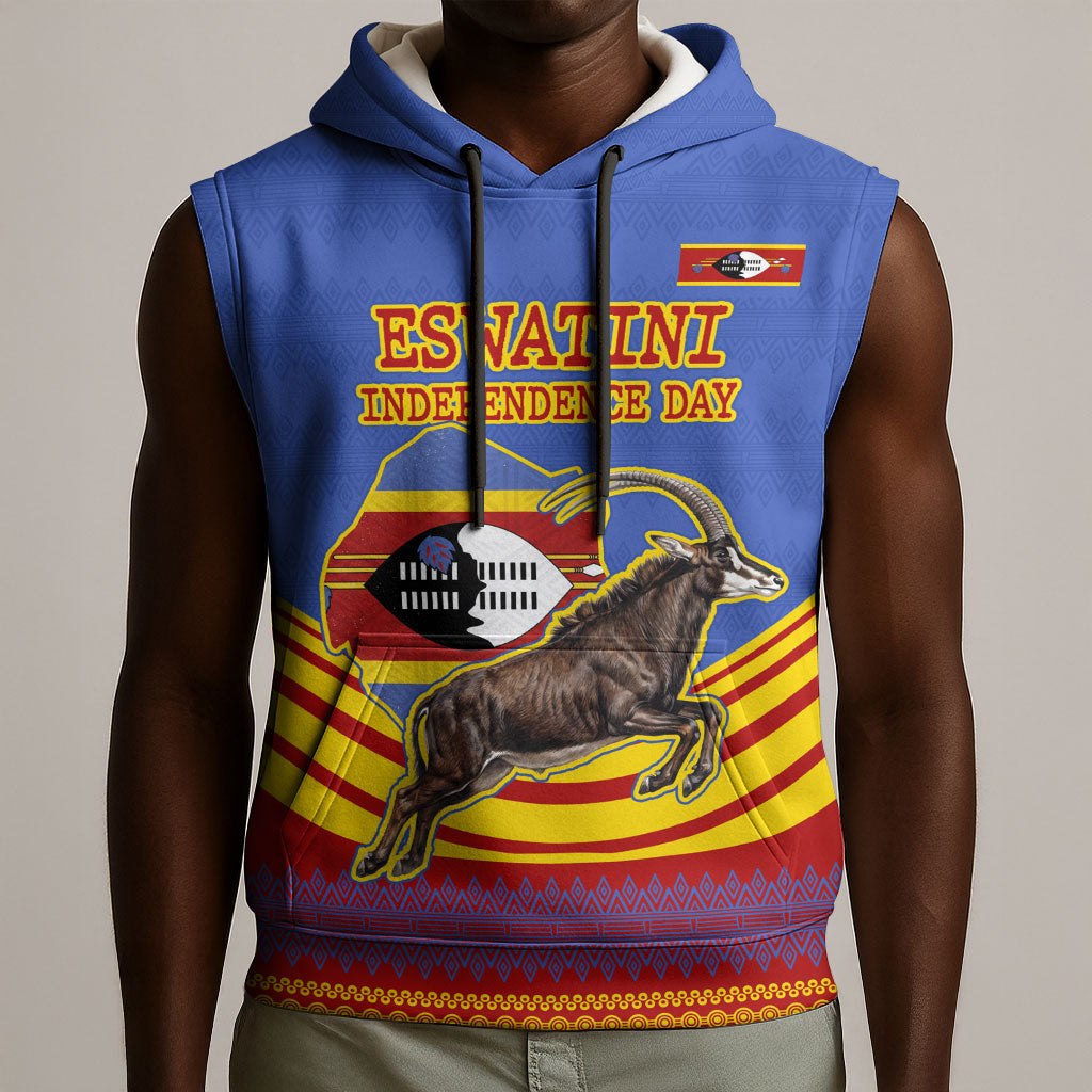 Eswatini Independence Day Sleeveless Hoodie Sable Antelope - Aloe Succulent - Flag Shield