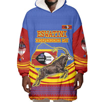 Eswatini Independence Day Wearable Blanket Hoodie Sable Antelope - Aloe Succulent - Flag Shield