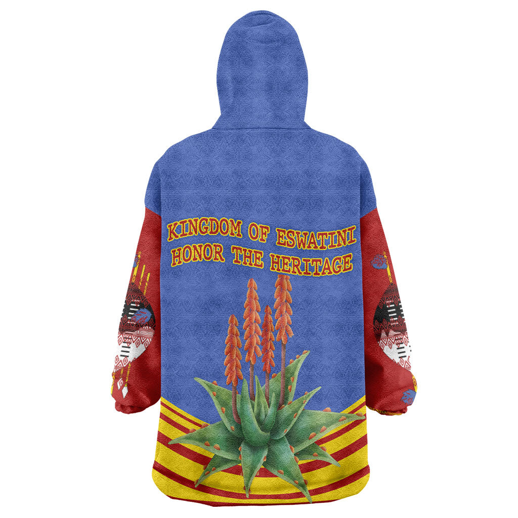 Eswatini Independence Day Wearable Blanket Hoodie Sable Antelope - Aloe Succulent - Flag Shield
