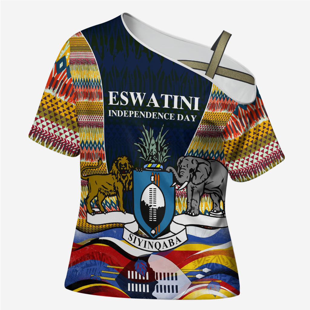Eswatini Independence Day Cross Shoulder Shirt Freedom Pride - Lion Elephant - Strelitzia Flowers