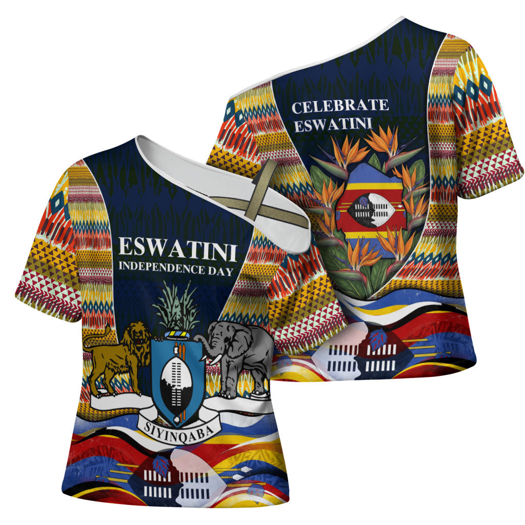 Eswatini Independence Day Cross Shoulder Shirt Freedom Pride - Lion Elephant - Strelitzia Flowers