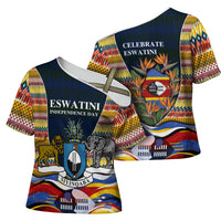 Eswatini Independence Day Cross Shoulder Shirt Freedom Pride - Lion Elephant - Strelitzia Flowers