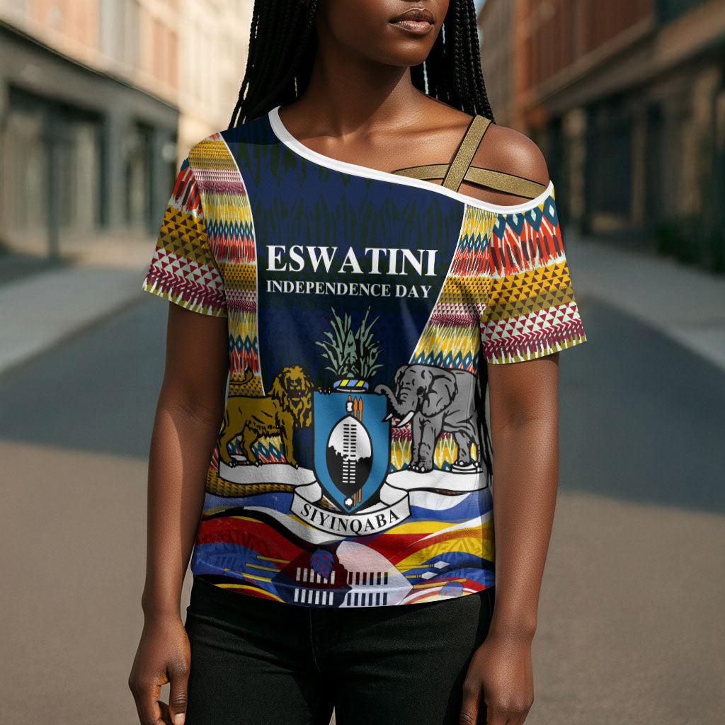 Eswatini Independence Day Cross Shoulder Shirt Freedom Pride - Lion Elephant - Strelitzia Flowers