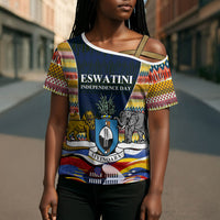 Eswatini Independence Day Cross Shoulder Shirt Freedom Pride - Lion Elephant - Strelitzia Flowers