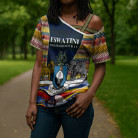 Eswatini Independence Day Cross Shoulder Shirt Freedom Pride - Lion Elephant - Strelitzia Flowers