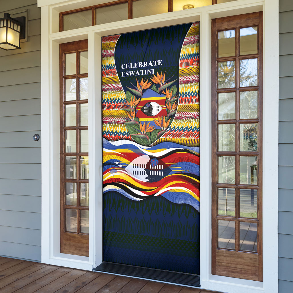Eswatini Independence Day Door Cover Freedom Pride - Lion Elephant - Strelitzia Flowers