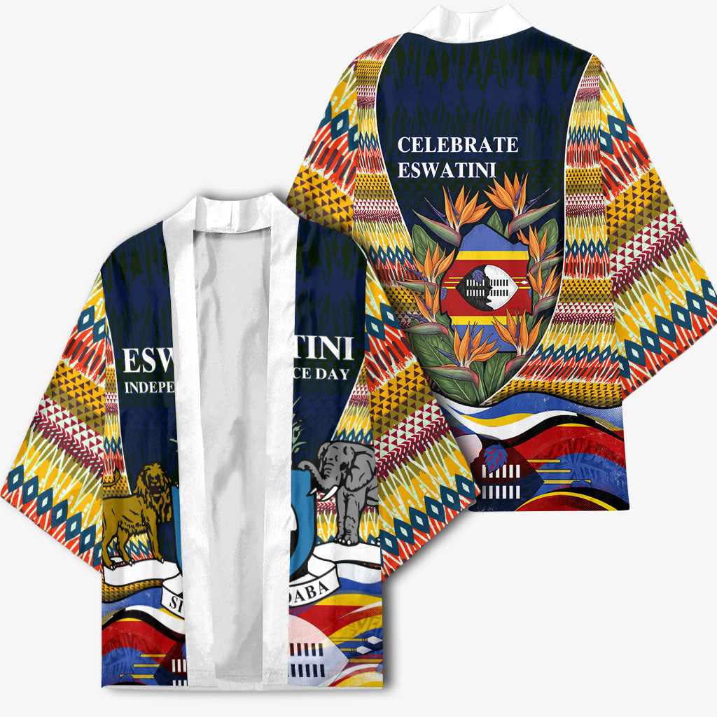Eswatini Independence Day Kimono Freedom Pride - Lion Elephant - Strelitzia Flowers