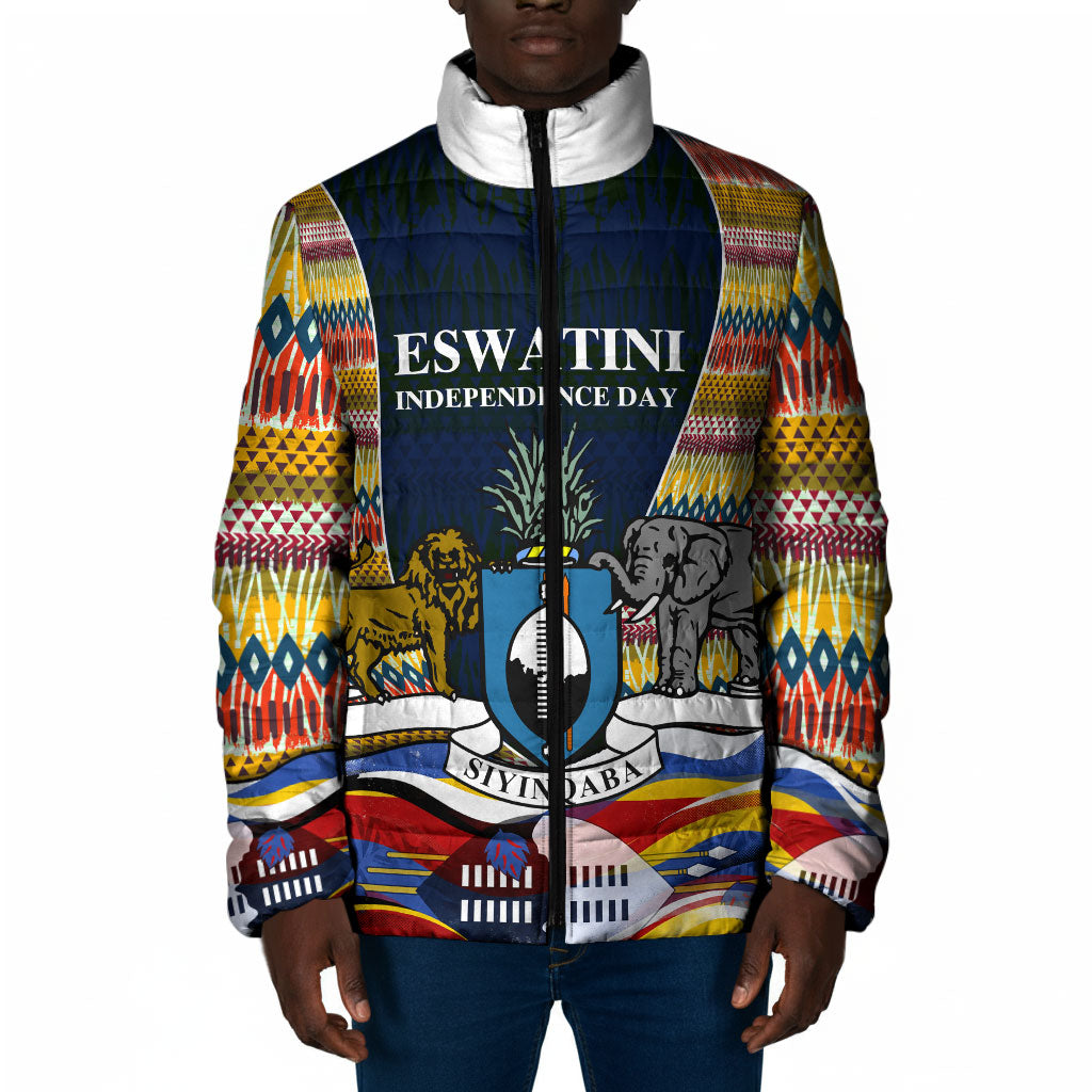 Eswatini Independence Day Padded Jacket Freedom Pride - Lion Elephant - Strelitzia Flowers
