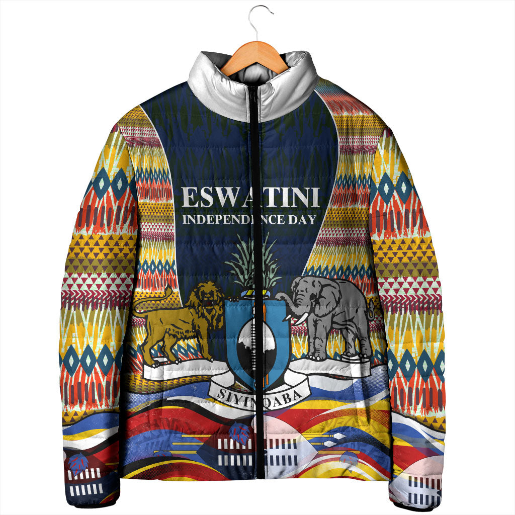 Eswatini Independence Day Padded Jacket Freedom Pride - Lion Elephant - Strelitzia Flowers
