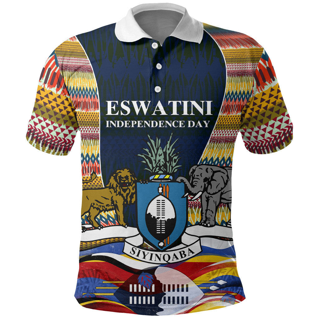 Eswatini Independence Day Polo Shirt Freedom Pride - Lion Elephant - Strelitzia Flowers
