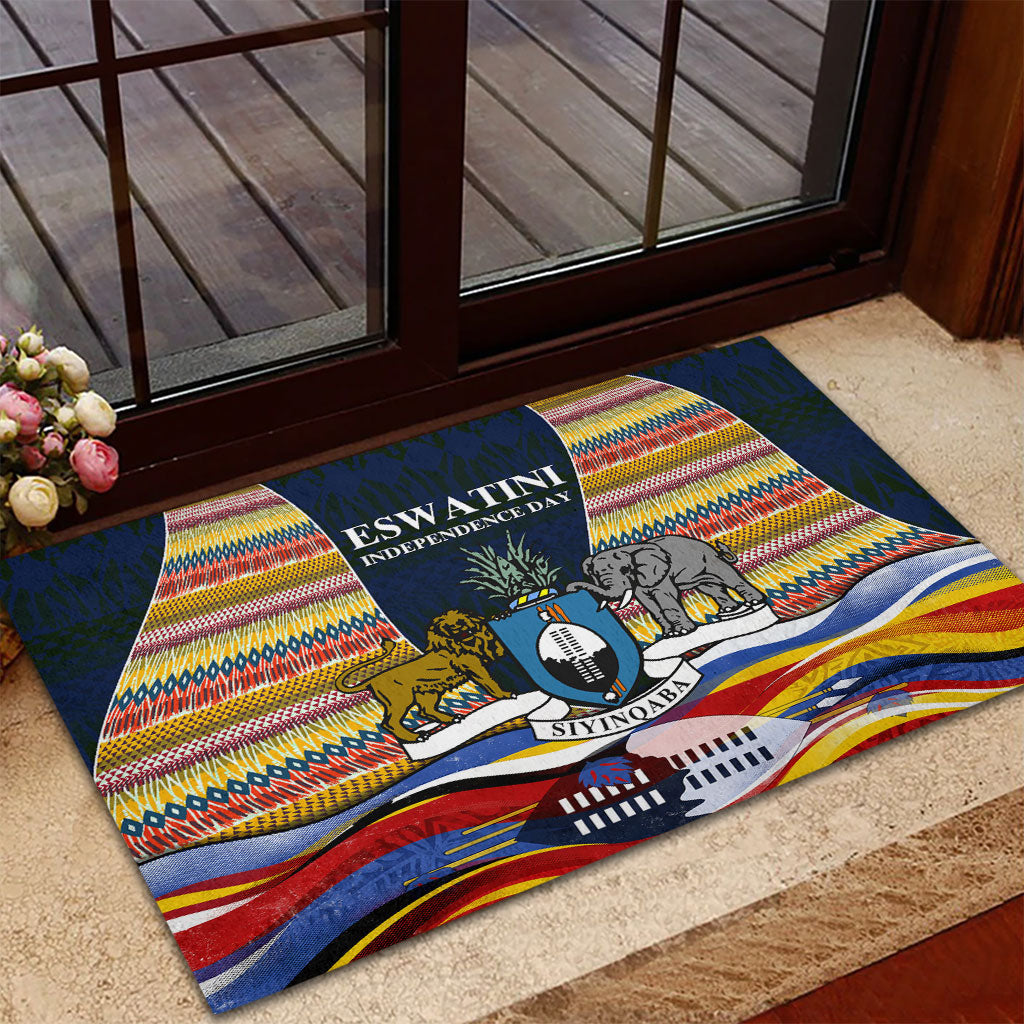 Eswatini Independence Day Rubber Doormat Freedom Pride - Lion Elephant - Strelitzia Flowers