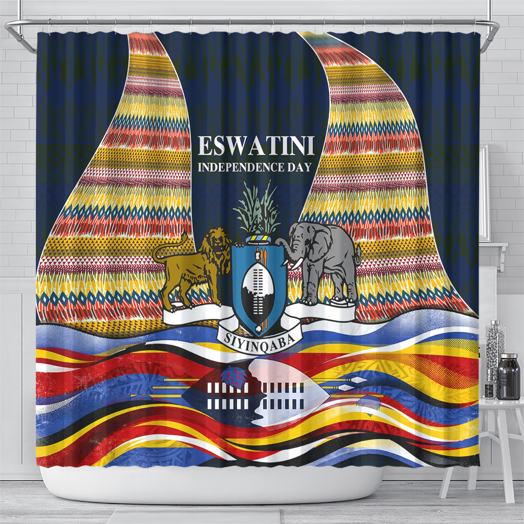 Eswatini Independence Day Shower Curtain Freedom Pride - Lion Elephant - Strelitzia Flowers