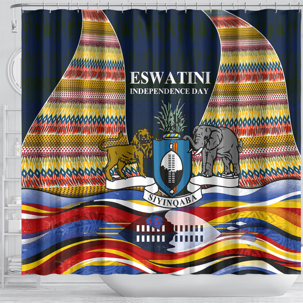 Eswatini Independence Day Shower Curtain Freedom Pride - Lion Elephant - Strelitzia Flowers