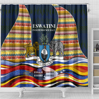 Eswatini Independence Day Shower Curtain Freedom Pride - Lion Elephant - Strelitzia Flowers