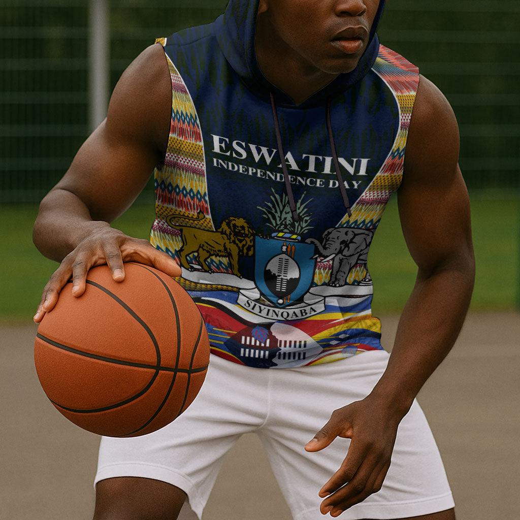 Eswatini Independence Day Sleeveless Hoodie Freedom Pride - Lion Elephant - Strelitzia Flowers