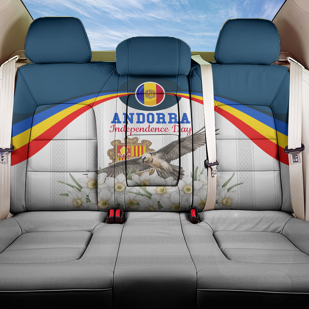 Andorra Independence Day Back Car Seat Cover Freedom Grandella Narcissus Falcon Map Flag