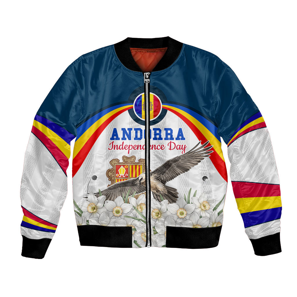 Andorra Independence Day Bomber Jacket Freedom Grandella Narcissus Falcon Map Flag
