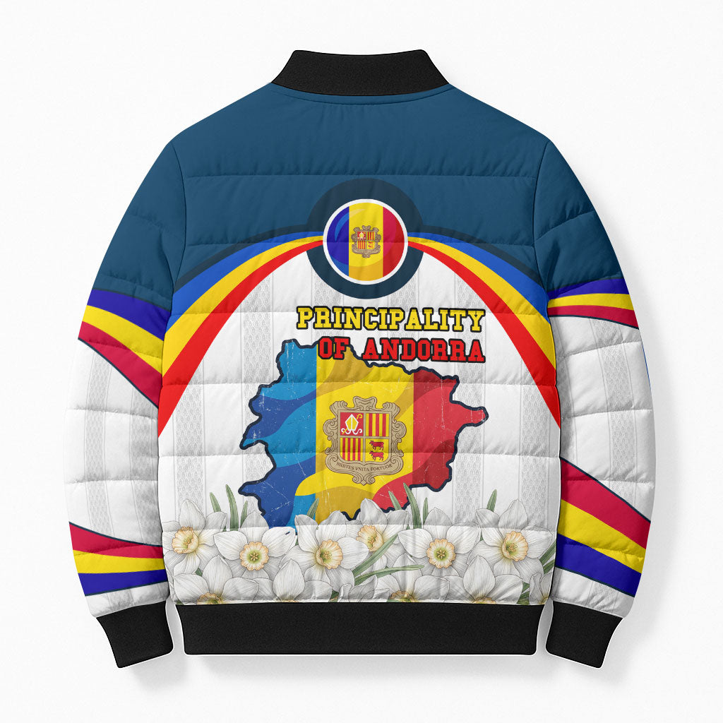 Andorra Independence Day Bomber Puffer Jacket Freedom Grandella Narcissus Falcon Map Flag