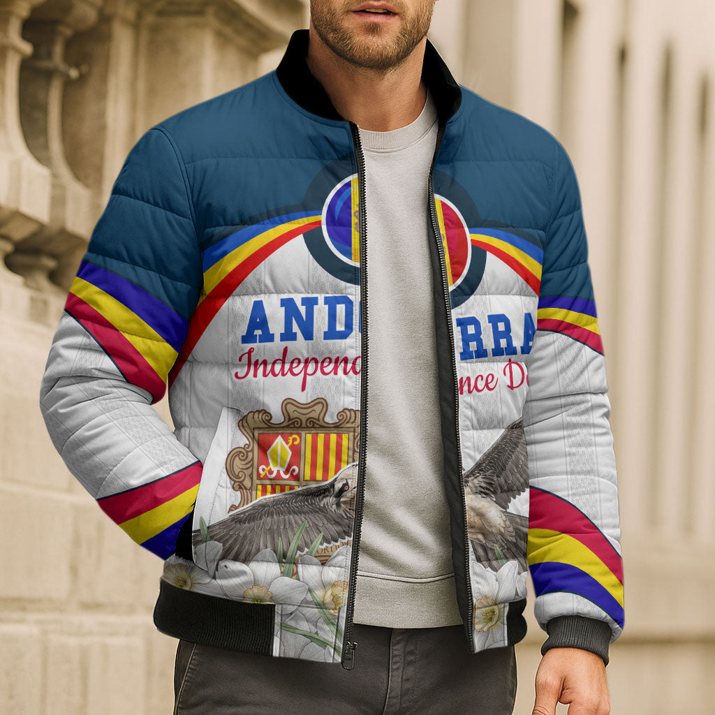 Andorra Independence Day Bomber Puffer Jacket Freedom Grandella Narcissus Falcon Map Flag