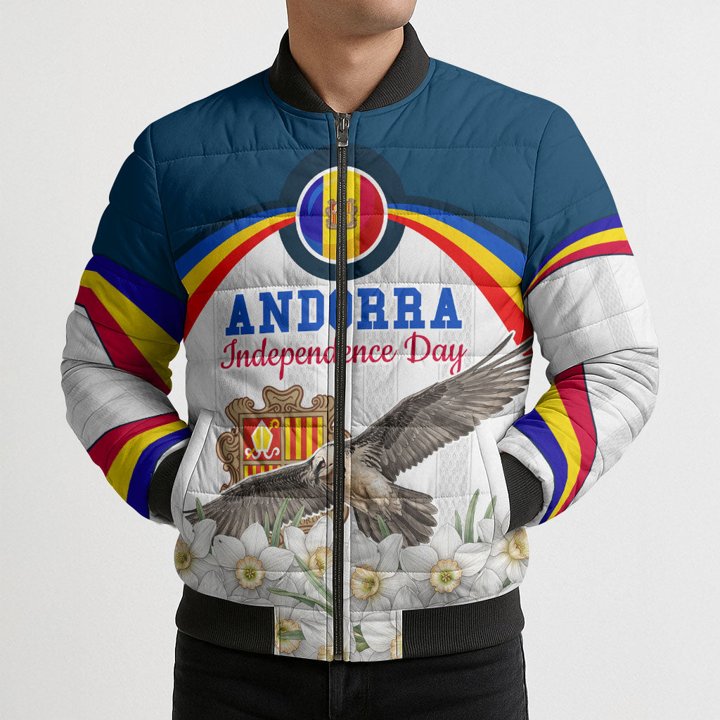 Andorra Independence Day Bomber Puffer Jacket Freedom Grandella Narcissus Falcon Map Flag