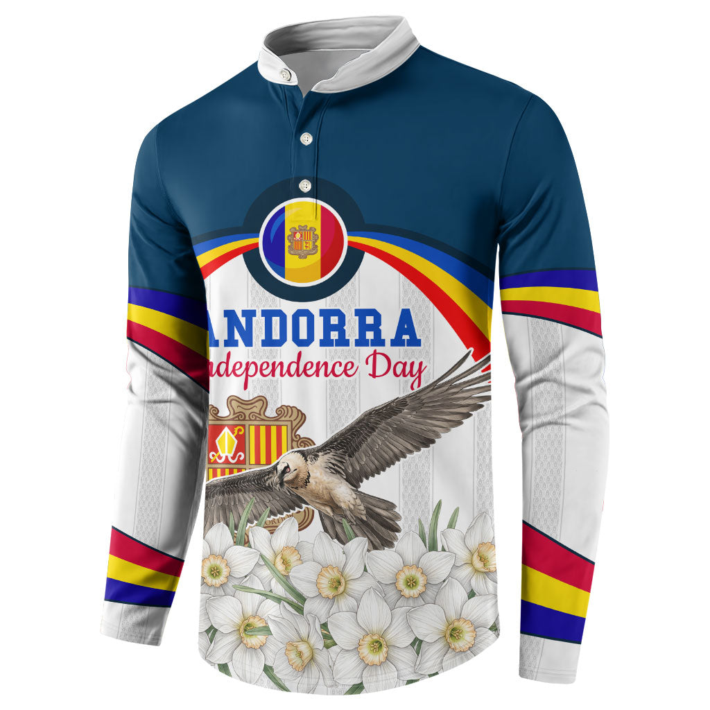 Andorra Independence Day Button Sweatshirt Freedom Grandella Narcissus Falcon Map Flag