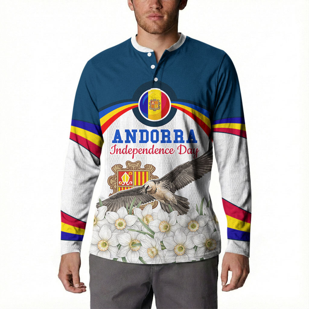 Andorra Independence Day Button Sweatshirt Freedom Grandella Narcissus Falcon Map Flag