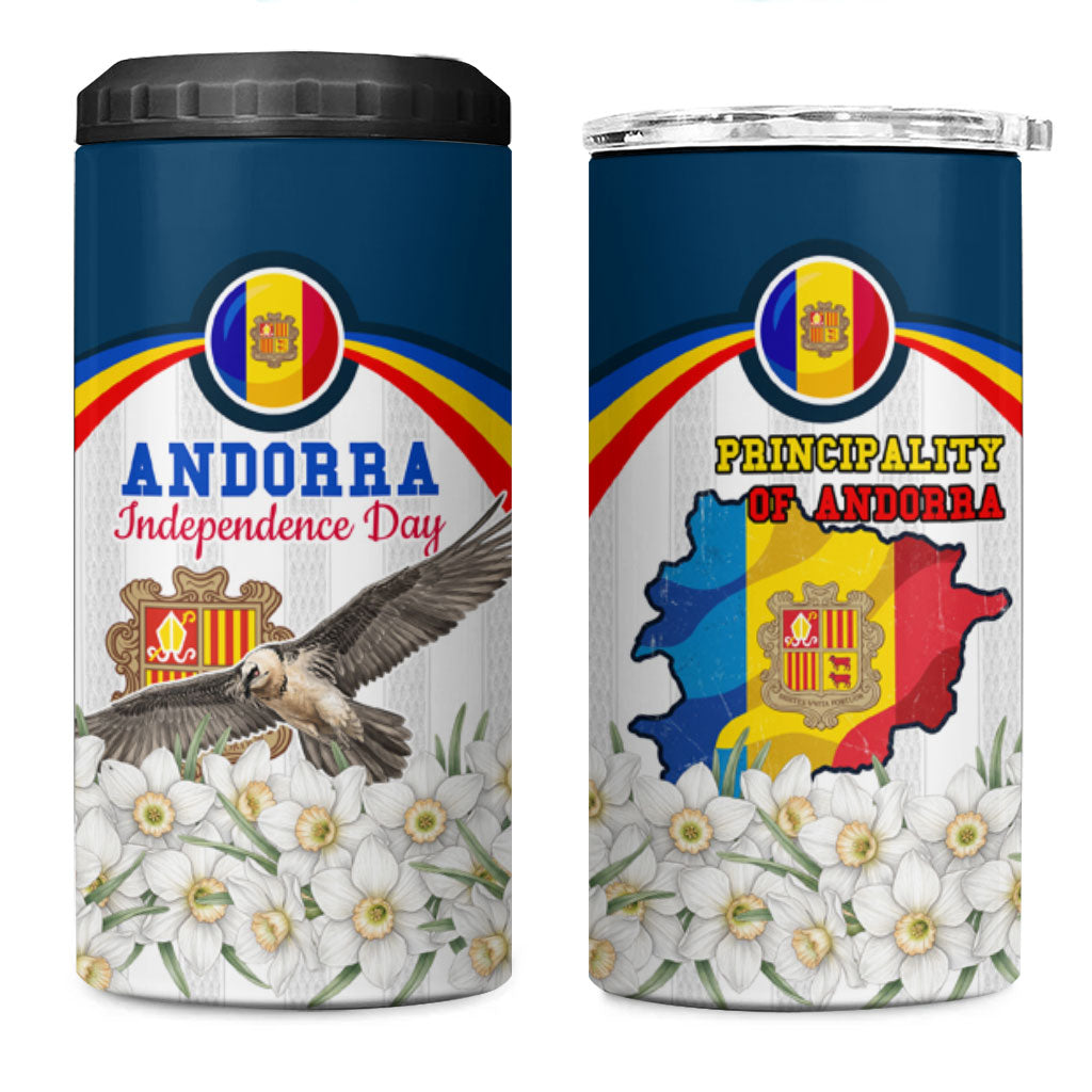 Andorra Independence Day 4 in 1 Can Cooler Tumbler Freedom Grandella Narcissus Falcon Map Flag