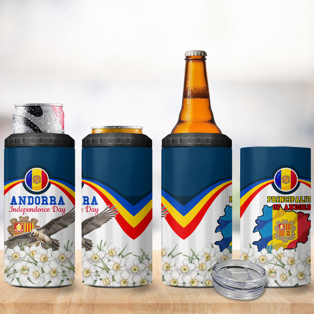 Andorra Independence Day 4 in 1 Can Cooler Tumbler Freedom Grandella Narcissus Falcon Map Flag