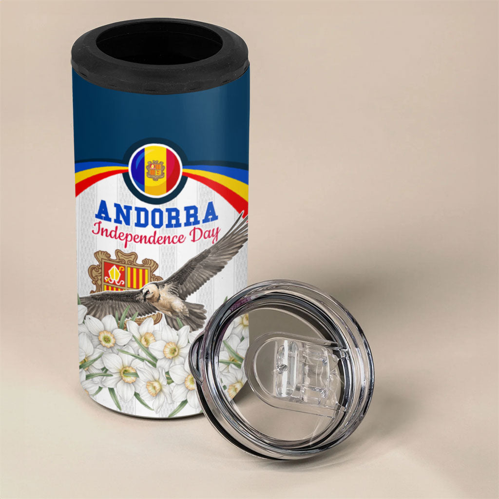Andorra Independence Day 4 in 1 Can Cooler Tumbler Freedom Grandella Narcissus Falcon Map Flag