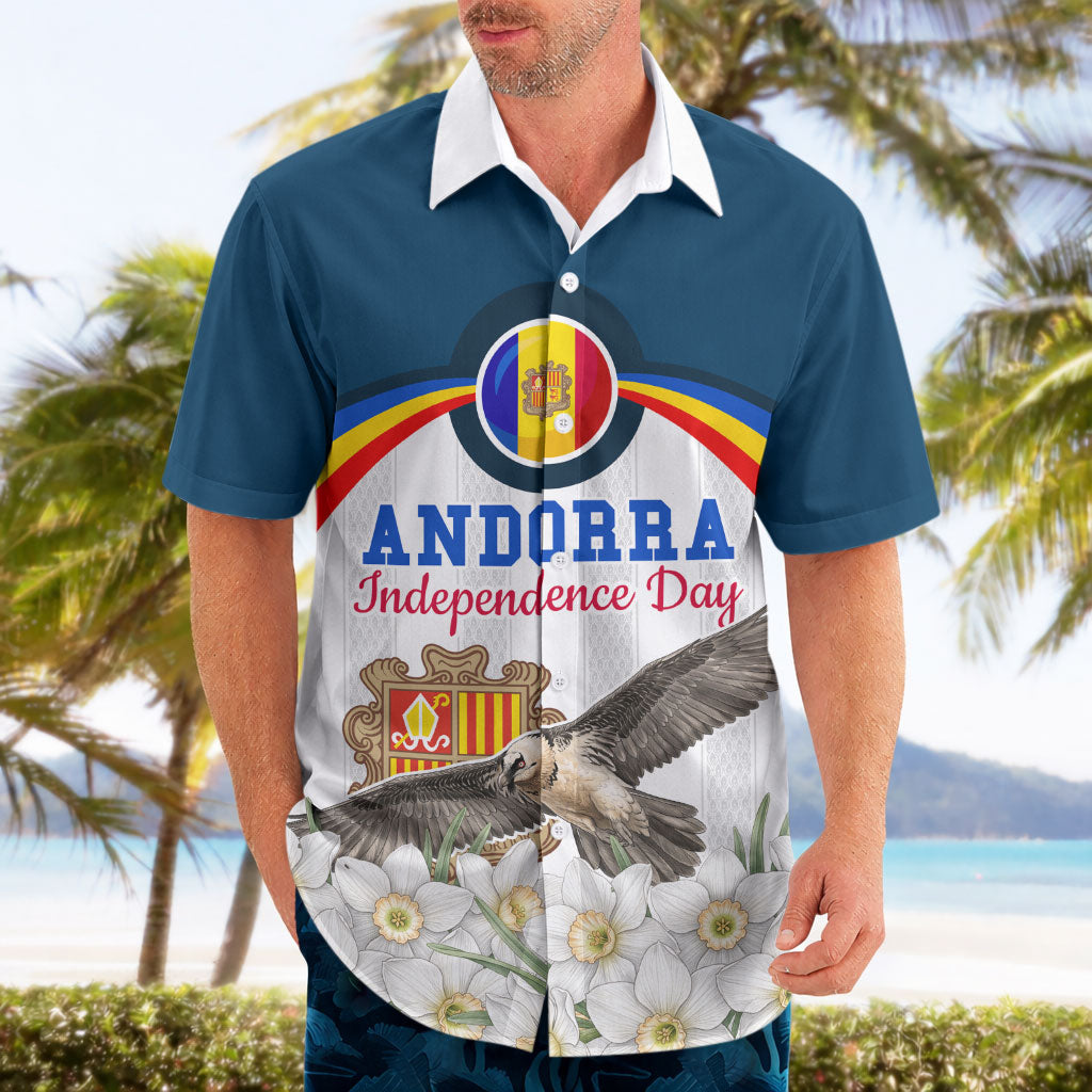 Andorra Independence Day Hawaiian Shirt Freedom Grandella Narcissus Falcon Map Flag