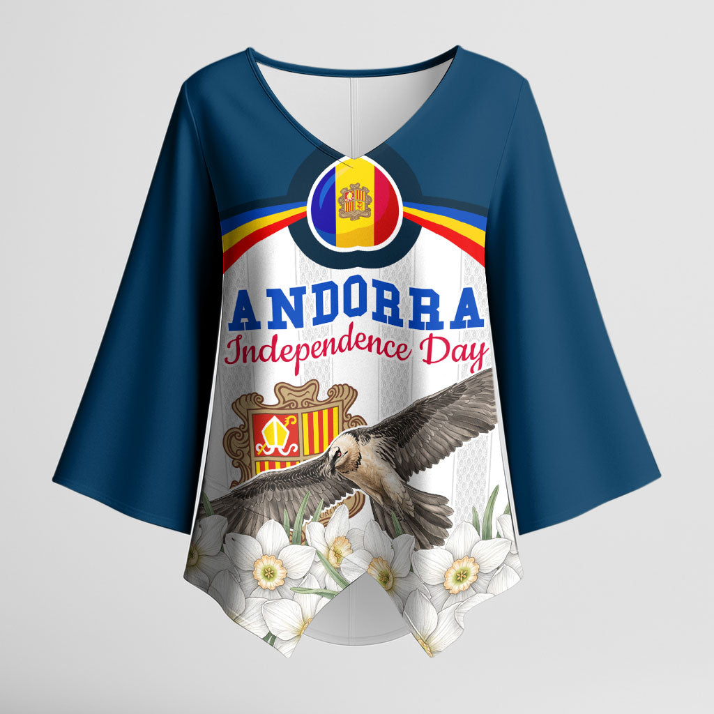 Andorra Independence Day Kimono Sleeve Blouse Freedom Grandella Narcissus Falcon Map Flag