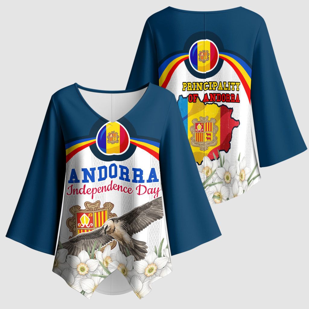 Andorra Independence Day Kimono Sleeve Blouse Freedom Grandella Narcissus Falcon Map Flag