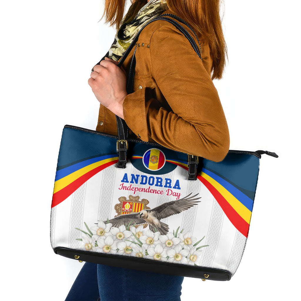 Andorra Independence Day Leather Tote Bag Freedom Grandella Narcissus Falcon Map Flag