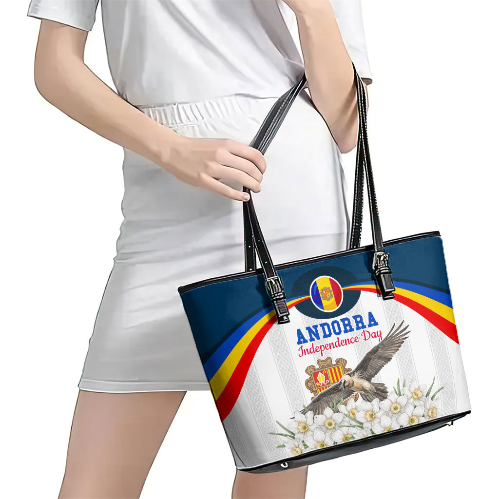 Andorra Independence Day Leather Tote Bag Freedom Grandella Narcissus Falcon Map Flag